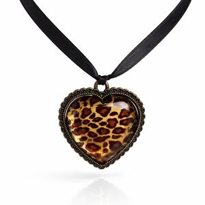 Antique Leopard Print Heart Pendant Necklace